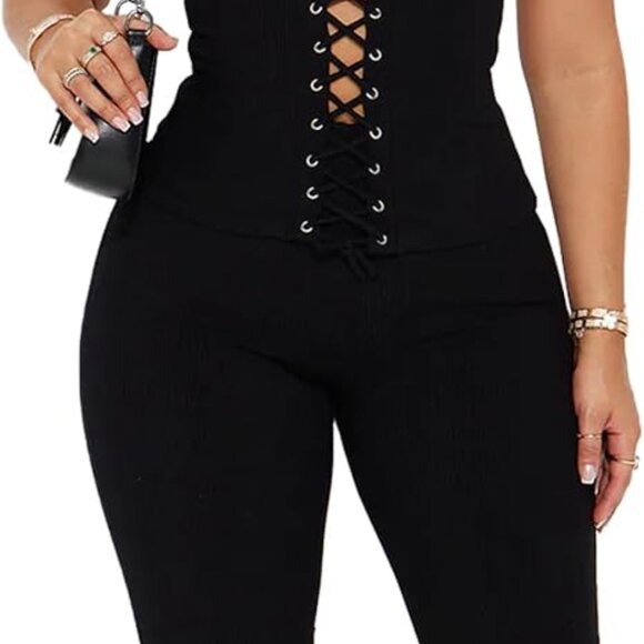 Qusuny Sexy Tie Down Two Piece Sets for Women - Picture 3 of 6